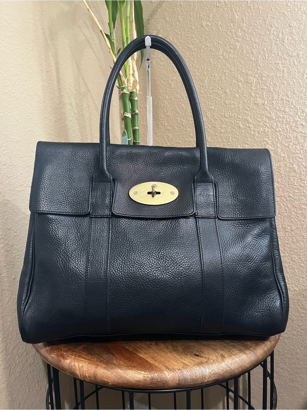 MULBERRY BLACK GRAINED LEATHER BAYSWATER